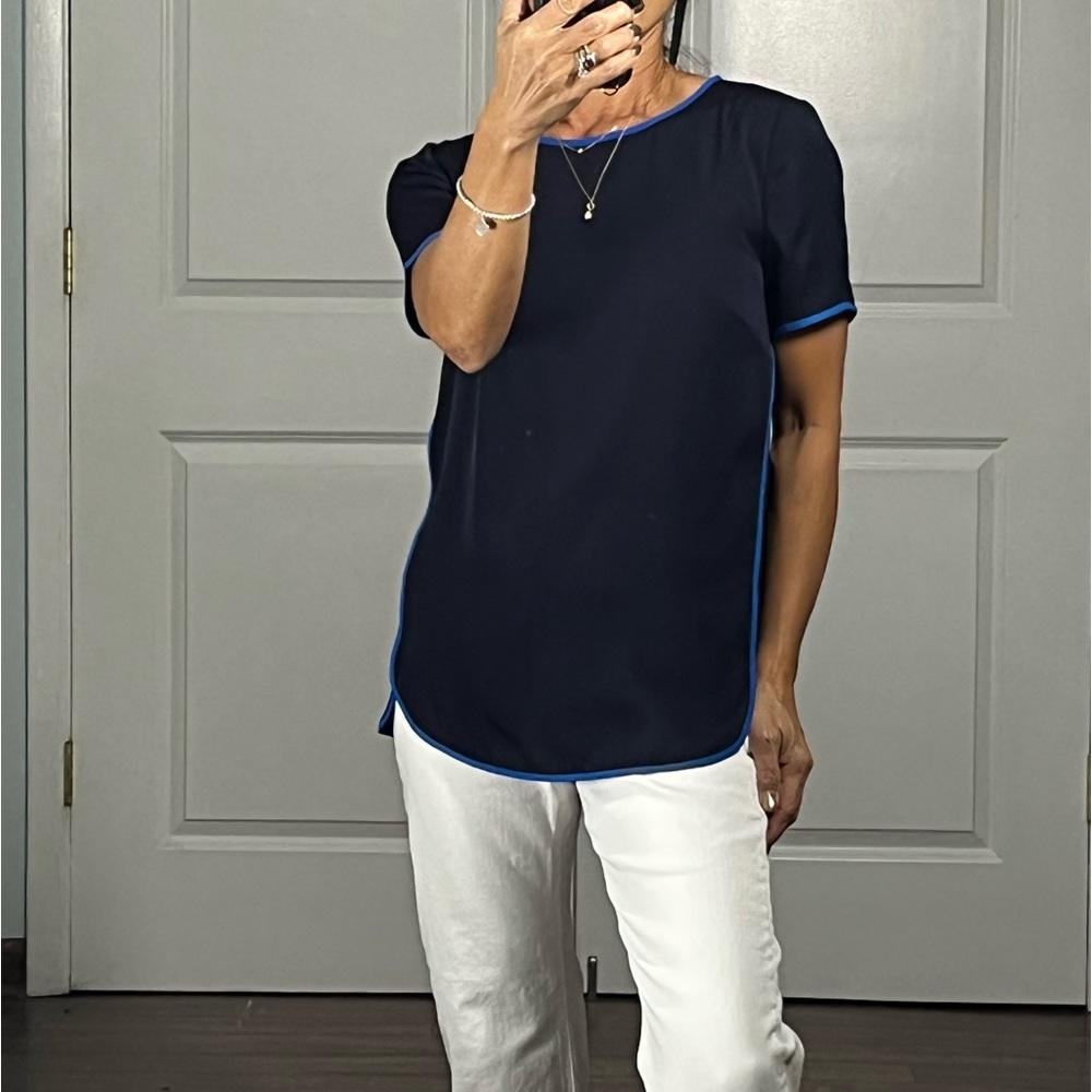 J Crew silk contrast trim top blouse size 00